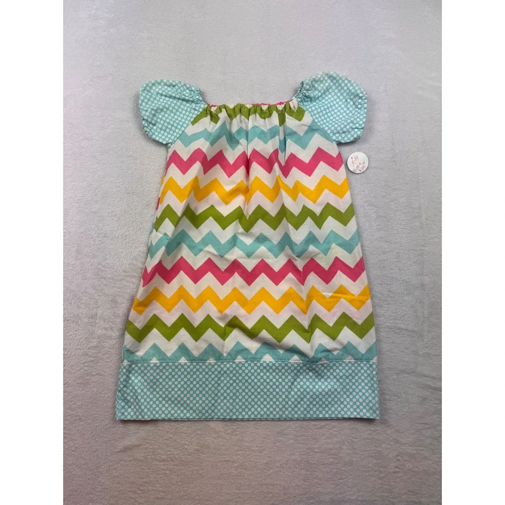 Personalized for You Girls 4T Chevron Polka Dot Handmade Cotton Dress